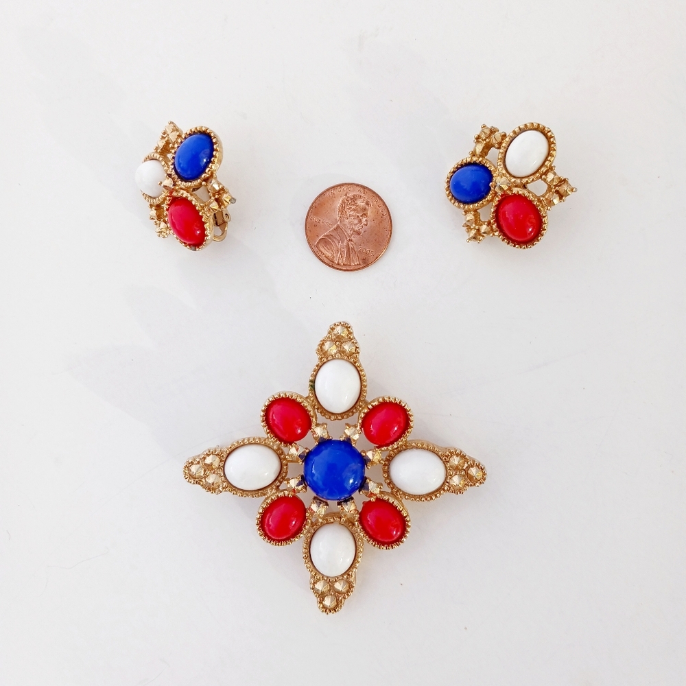 Vintage Americana Jewelry Set Patriotic Cross Souvenir Box Coventry